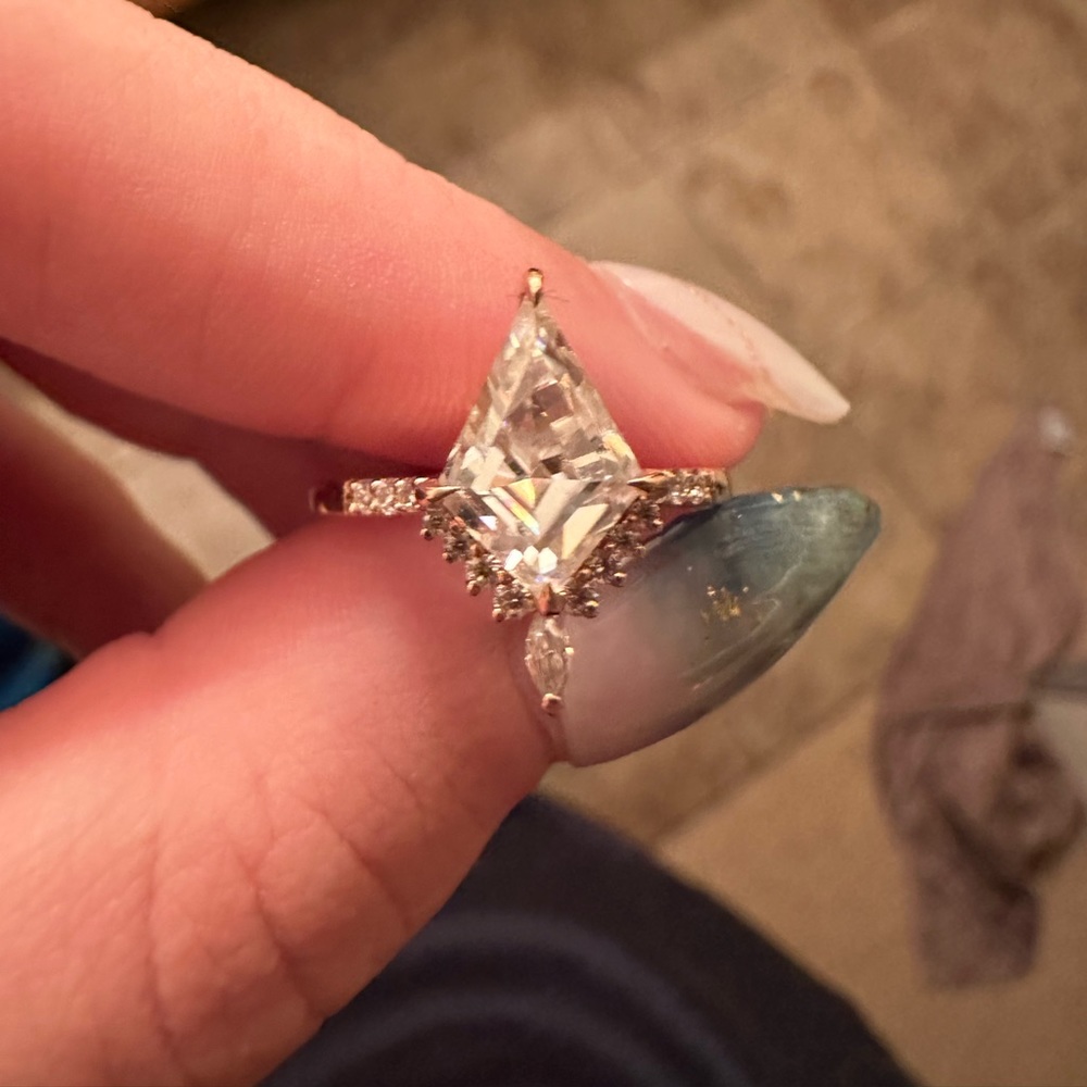 14k Rose Gold Kite Cut Moissanite Ring